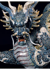 Great Dragon Sculpture, Golden Luster & Blue - Limited Edition